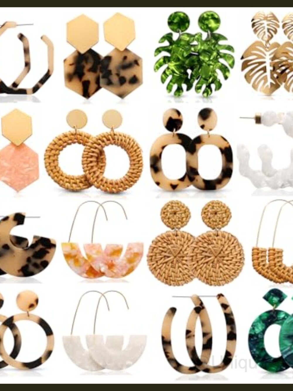 16 Pairs Acrylic Rattan Earrings Set Drop Dangle Hypoallergenic